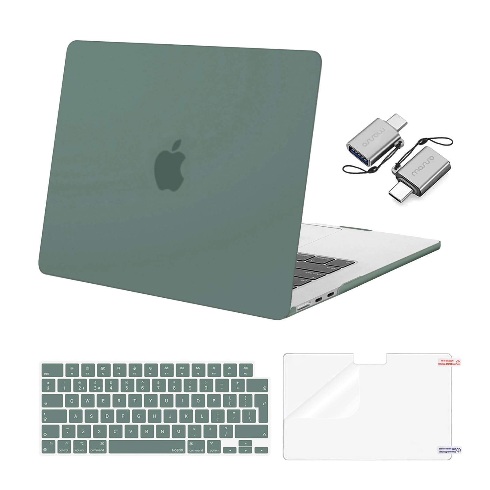 MOSISO Compatible with MacBook Air 15 inch Case 2026-2023 M5 M4 M3 M2 A3448 A3241 A3114 A2941, Scratch Resistant Protective Hard Cover Case &Keyboard Skin&Screen Film&Type C, Emerald Green
