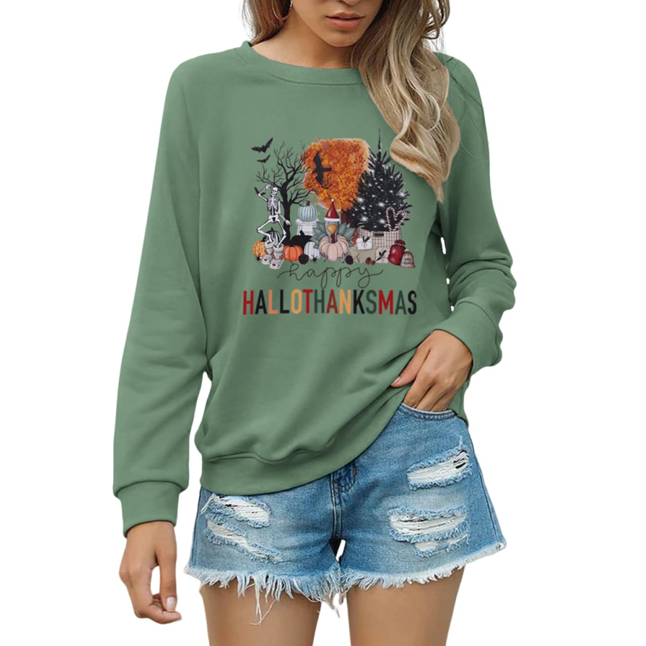 Halloween Sweatshirt Damen - Blutige Hände & Kürbis Design Für Gruselpartys