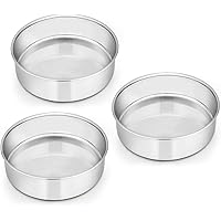 6 Inch Cake Pan Set of 3, E-Far Stainless Steel Round Smash Cake Baking Pans Tins, Non-Toxic & Healthy, Mirror Finish…