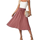 FREEOAK High Waist Skirts for Women Below Knee Casual Flowy Summer Midi Skirts Palazzo A-Line Long Skirt with Pockets