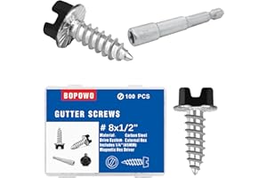 Bopowo Self-Tapping Gutter Screws Black Painted Slotted Hex Washer Head #8 x 1/2" Zinc Plated Finish, Includes 1/4" Magnetic Hex Driver – for Gutter Install - 100 Pieces