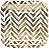 Just Artifacts Square Paper Party Plates 7.25in (12pcs) - Metallic Gold Chevron - Decorative Tableware for Birthday Parties, Baby Showers, Grad Parties, Weddings, and Life Celebrations!