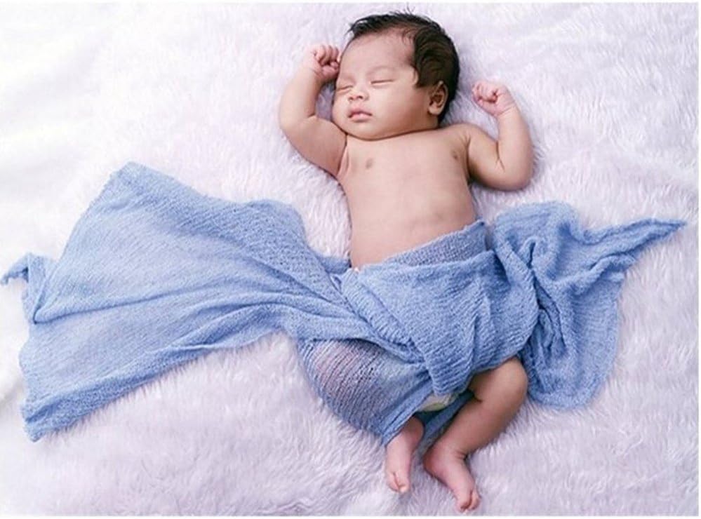 Luxury Stretch Newborn Boy Girl Baby Photography Props Wrap Yarn Cloth Blanket (Blue)