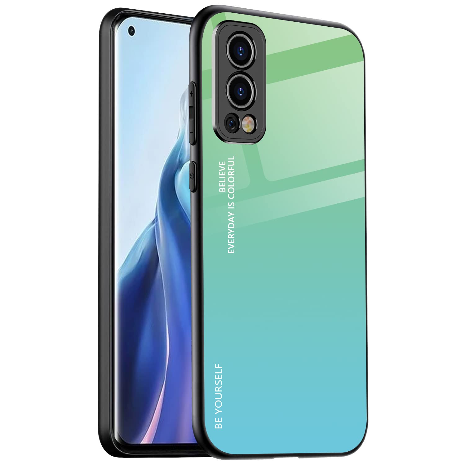 DOINK Gradient Glass Case for OnePlus Nord 2, Colourful Tempered Glass + TPU Silicone Case – Colour 6