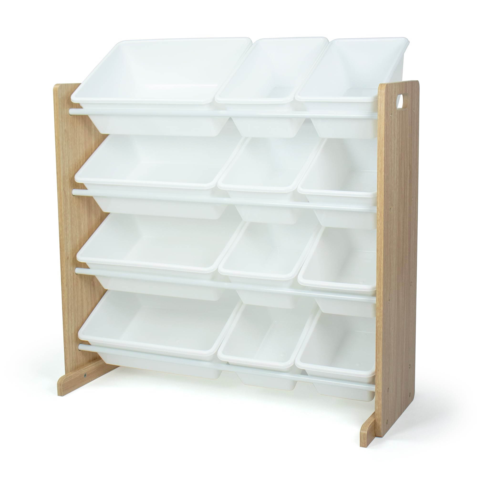 Humble Crew Wooden Toy Storage Organiser for Children & Toddlers, & Toddlers, with 12 BPA Free Plastic Removable Storage Bins, Ideal for Storing Toys, Games, Books and Craft Supplies - Natural/White