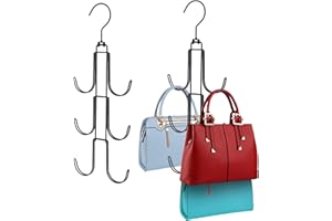 HOMEE Purse Hanger Organizer for Closet 2 Pack,360°Rotatable Hanging Bag Holder,3-Tier Black Metal Purse Handbag Storage Hook