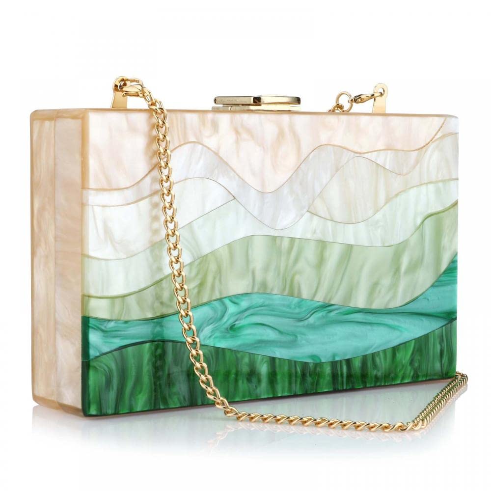 Photo 1 of Acrylic Purses and Handbags for Women Gradient Green Acrylic Clutch Purses for Wedding Evening Party Crossbody Bags