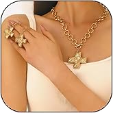 ZDPIQ Chunky Gold Cross Necklace Earrings set for Women Gold Silver Chunky Conch Cross Jewelry sets Non Tarnish Paperclip Link Chain Statement Religious women's jewelry sets