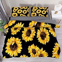LvShen Sunflower Printed Duvet Cover Set King Size 3 Pieces Bed Coverlet Bedding Sets with 2 Pillow Cases Shams and 1 Duvet Cover for Home Women Men