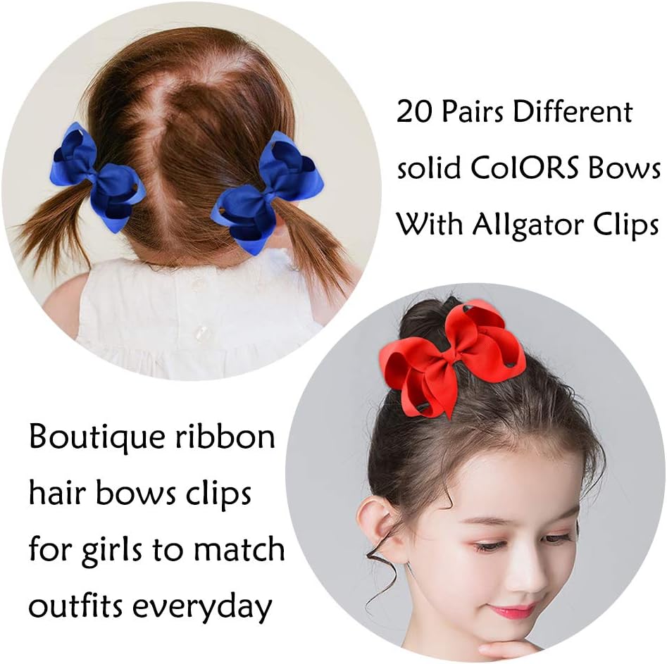YHXX YLEN 4.3Inches Hair Clip Grosgrain Ribbon Pinwheel Hair Bow Alligator Clips Barrettes for Baby Large, 4.3Inches 20 PCS Mix - Image 5