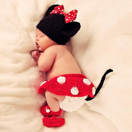 Askforemore-uk - Carinissimo costume da Minnie lavorato a maglia per neonata, da 0 a 6 mesi, rosso