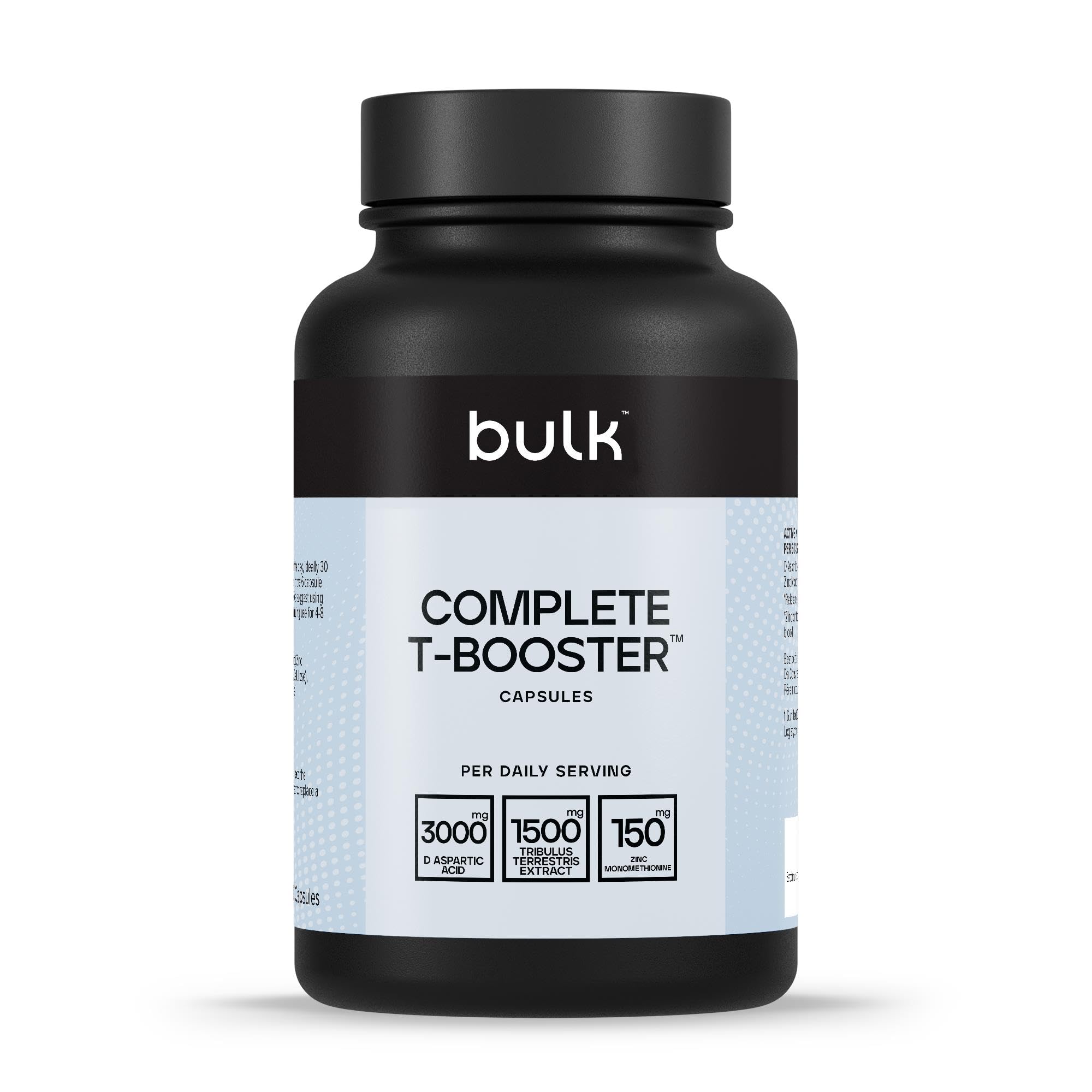 Bulk Complete T-Booster Capsules, Testosterone Supplement, D-Aspartic Acid, Tribulus Terrestris, Zinc, Pack of 180, 30 Servings, Packaging May Vary