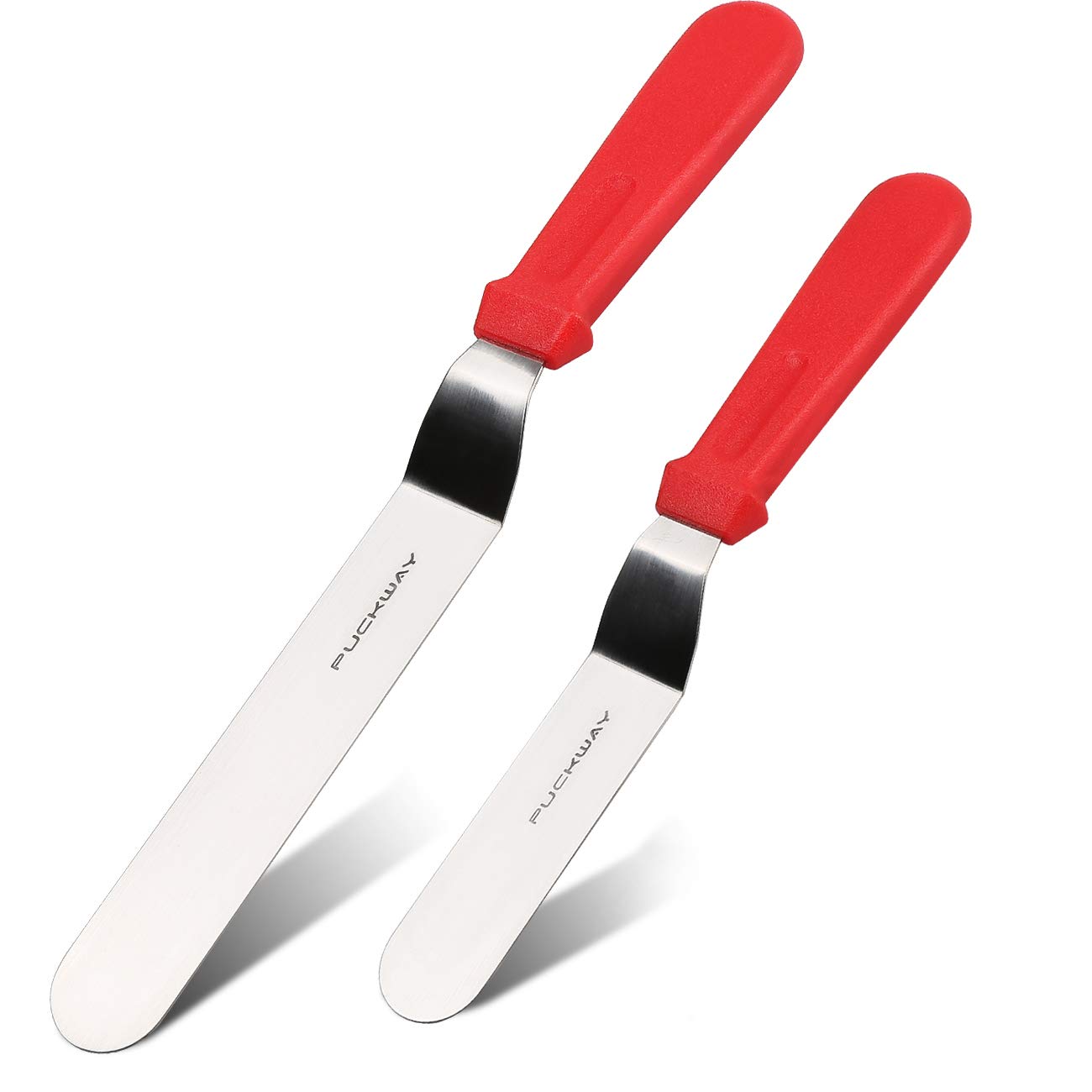Photo 1 of PUCKWAY Angled Icing Spatula, Stainless Steel Offset Spatula, Cake Spatula Set of 2 Red 6" & 8"