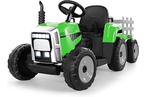 TEOAYEAH Kids Ride on Tractor with Remote Control, 12V Battery Powered Electric Tractor for Kids Bluetooth Music/USB, 3-Gear-Shift, Safety Belt, 25W Dual Motors, 7-LED Lights