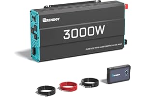 Renogy Inverter P2 3000 watt Pure Sine Wave Inverter, Solar Car Power Inverter 12V to 120V AC Converter for RV, Truck, Camping, Home Backup, Outdoor, Emergency, Off-Grid Living, 16.4FT Remote Control
