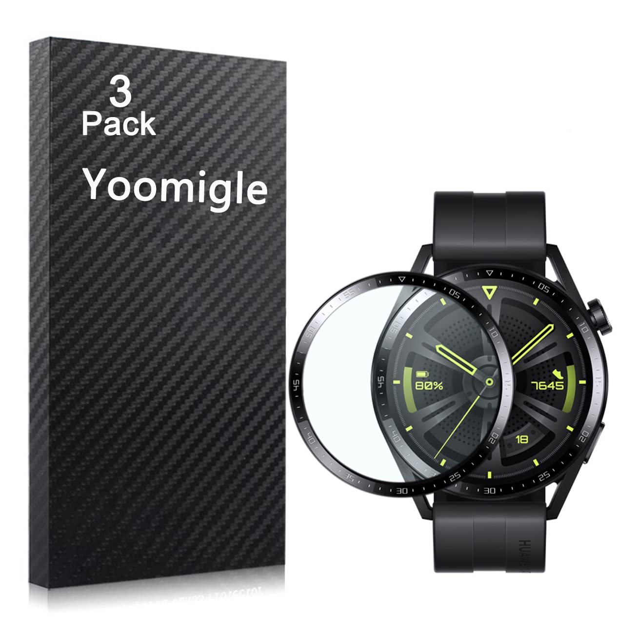 Yoomigle 3 Pack Compatible with Huawei Watch GT3 46MM Screen Protector Film for Huawei Watch GT 3 46 Smartwatch Screen Protectors Foils 3D Full Coverage Screen Cover Anti-Scratch