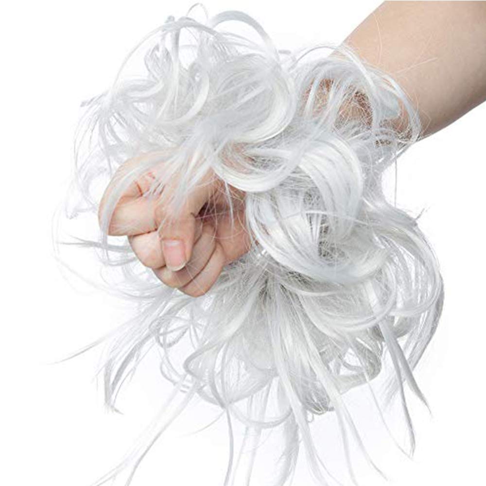New Hair Piece Updo Scrunchies Bun Extensions Elastic Snthetic Fashion Tousled Hair Bun Wavy Light Weight 45g - Silver Grey