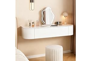 Small Floating Vanity Desk with Drawers Wall Mounted Makeup Vanity Table Space Saving White Vanitys Desk for Bedroom Fully As