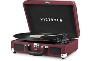 Victrola Journey Bluetooth Portable Suitcase Record Player – with Built-in Speakers, 3 Speed Vinyl Record Player, RCA Out, Headphone Jack (Marsala)