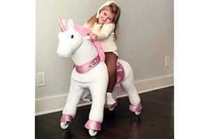 WondeRides Kids Ride on Rocking Horse PonyCycle Walking Unicorn Riding Toy Size 3 for 3-4 Years Old (Pink Small, 30.1 Inch Height), Premium Plush Pony Ride Giddy up Pony Mechanical with Wheels.