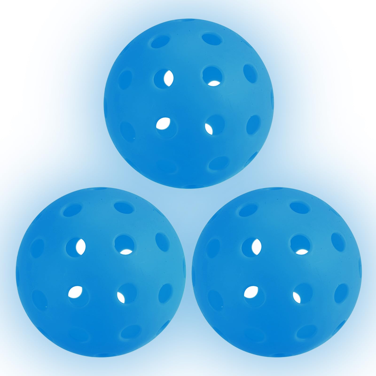 PATIKIL Luminous Pickleball Balls, 40 Holes Glow in the Dark Pickleball 3 Pack Outdoor Pickleball Balls with Mesh Bag for Indoor and Outdoor Sport, Blue
