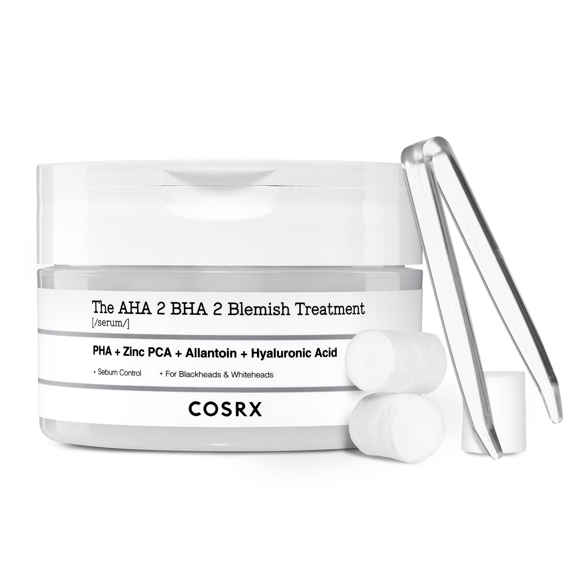 COSRX AHA 2% BHA 2% Blemish Treatment Serum, 60+ Pure Cotton Balls, Quick & Easy Daily Spot Treatment, Blackheads & Whiteheads, Sebum Control, Paraben Free, Phthalates Free, Korean Skincare