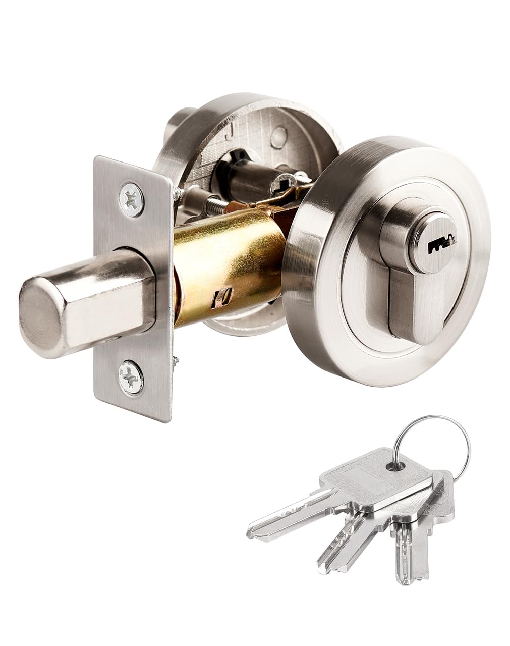 LUNEKUCK Single Cylinder Deadbolt Round Security Lock With Key - Zinc Alloy Standard Size for Bathroom, Bedroom, Entrance - Interior and Exterior Door Lock