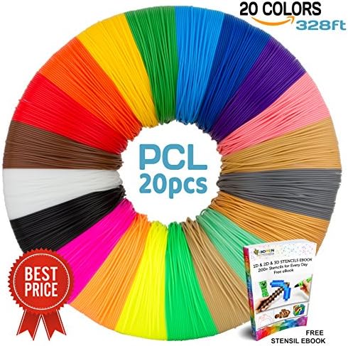 3D Pen Filament Refills - Premium 21 Colors 689ft with 200 Stencils eBook including 6 Glow in the Dark - 1.75mm PLA Filament Pack for 3D Pen Scribbler MYNT3D LIX Soyan 7TECH Manve etc (100% PCL)