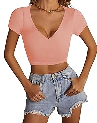 LYANER Women's Crop Tops V Neck Short Sleeve Summer