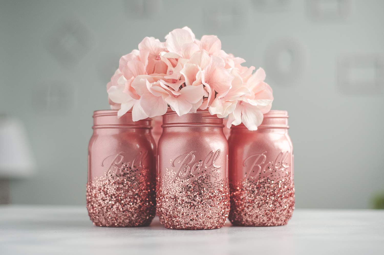 Amazon Com Set Of 3 Dipped Glitter Dipped Rose Gold Vases