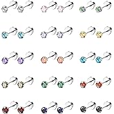 Masedy 15 Pairs 20G 316L Stainless Steel CZ Stud Earrings for Women Men Cartilage Screwback Earring Set 2-6mm