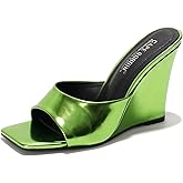 Cape Robbin Women's Metallic Slip-On Wedge Heels with Square Toe - 3.75 Inch Chunky Block Heels for Women - Dressy Wedge Sandals (Willamina)