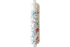 Pasiir 5.2 Inches Hand-Painted Mezuzah, Exquisite Enamel Design with Scroll Included for Jewish Occasions
