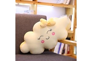 EOIEOV Lovely Cloud Pillow Clouds Shaped Throw Pillows,Soft Velvet Plush Waist Rest Cushion Bedrest Reading Pillows Chair Back Sofa Cushion Bedroom Office Car,Yellow-19.6"