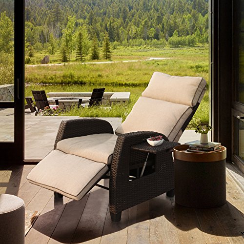 LCH Adjustable Recliner Relaxing Sofa Chair Outdoor Wicker Furniture Aluminum Frame Lounge with Beige Soft Thicken Cushions | Porch, Backyard, Pool or Garden