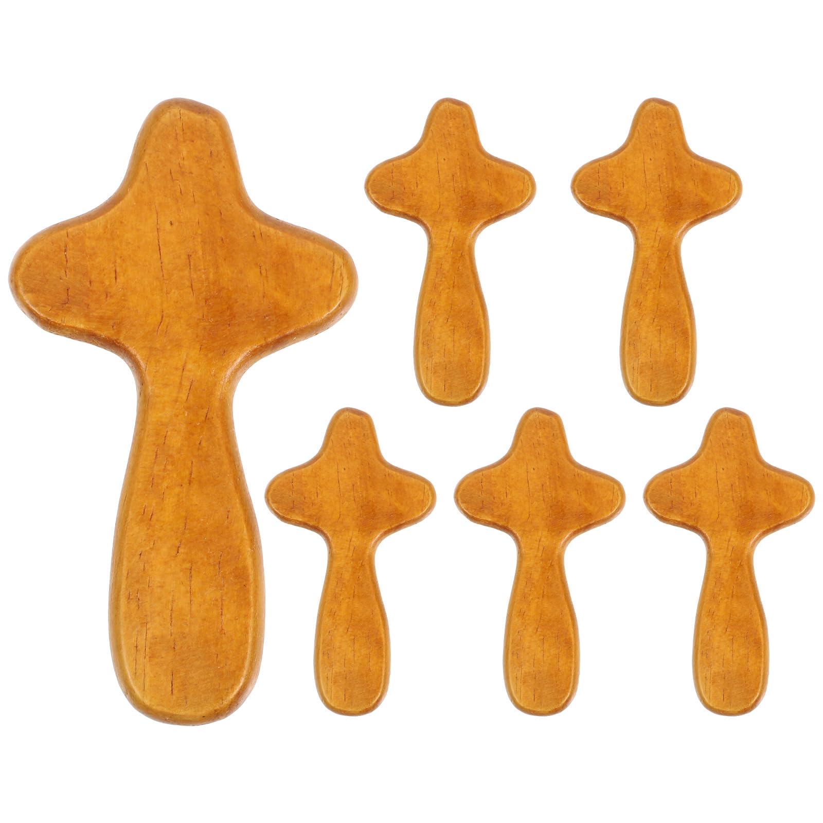 PRETYZOOM Wooden Cross Decor 6Pcs Handheld Palm Crosses Olive Wood Catholic Crafts for Desktop and Wall Hanging Religious Ornament