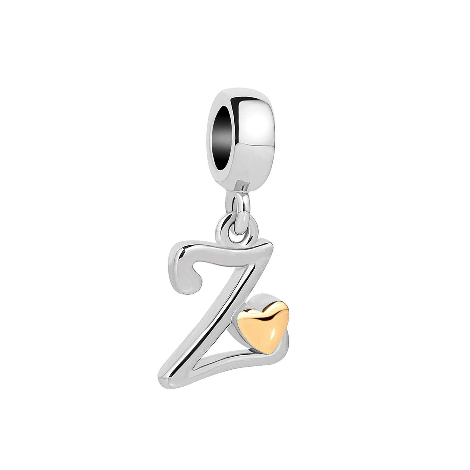 Z Initial Letter Gold Heart Charm for Pandora Charms Bracelets Name Alphabet Birthday Jewellery Gift for Women Daughter Granddaughter Sister Friendship