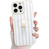 KANGHAR Compatible with iPhone 16 Pro Case, Silicone Stripes Cute Pattern, Wristband Kickstand Camera Protection Soft Slim Cover for Girls Women -White
