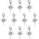 COGCHARGER 10 Pieces North Star Charm Brass Pendant with Jump Rings Polaris Star Pendant Platinum for Jewelry Necklace Earring Making Crafts