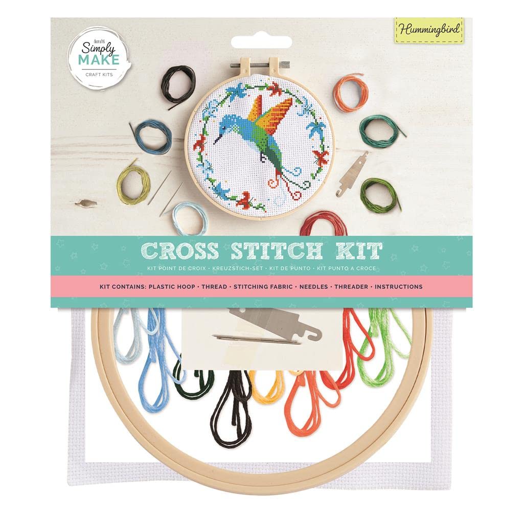Simply Make Cross Stitch Kit - Hummingbird Design for Kids and Adults, Including Hoop, Embroidery Thread, Fabric and Needle - Perfect for Adult Crafts and Beginners - Starter Cross Stitch Craft Kit — image 1