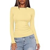 Darong Women's Long Sleeve Crew Neck Shirts Fall Basic Casual Ruched Side Slim Fit T Shirts Tee Tops