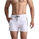 LINMYZAI Men’s Swim Trunks Slim-Fit 5" Inseam Mesh Lining Zipper Pockets Swimwear Quick-Dry Bathing Suits for Men, XS-2XL