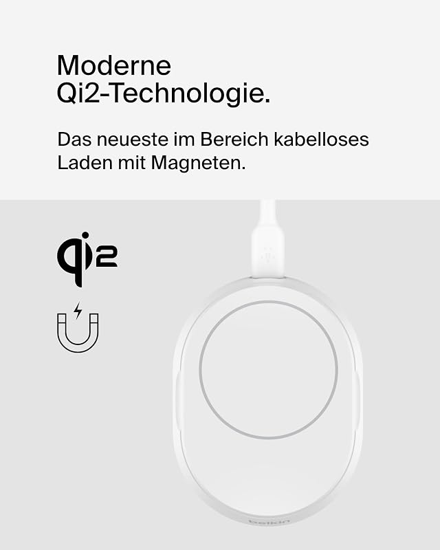 BoostCharge Pro induktive Ladestation 15W, Qi2-Ladegerät, kabelloses Ladegerät, kompatibel mit MagSafe, kabelloses Qi2-Ladestation für Apple iPhone 16/15/14/13/12, inkl. 20-W-Netzteil – Weiß
