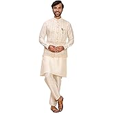 Pro-Ethic Style Developer Mens Heavy Cotton Silk Sequence Kurta Trouser Set With Waistcoat (Nehru Jacket) (C-124)