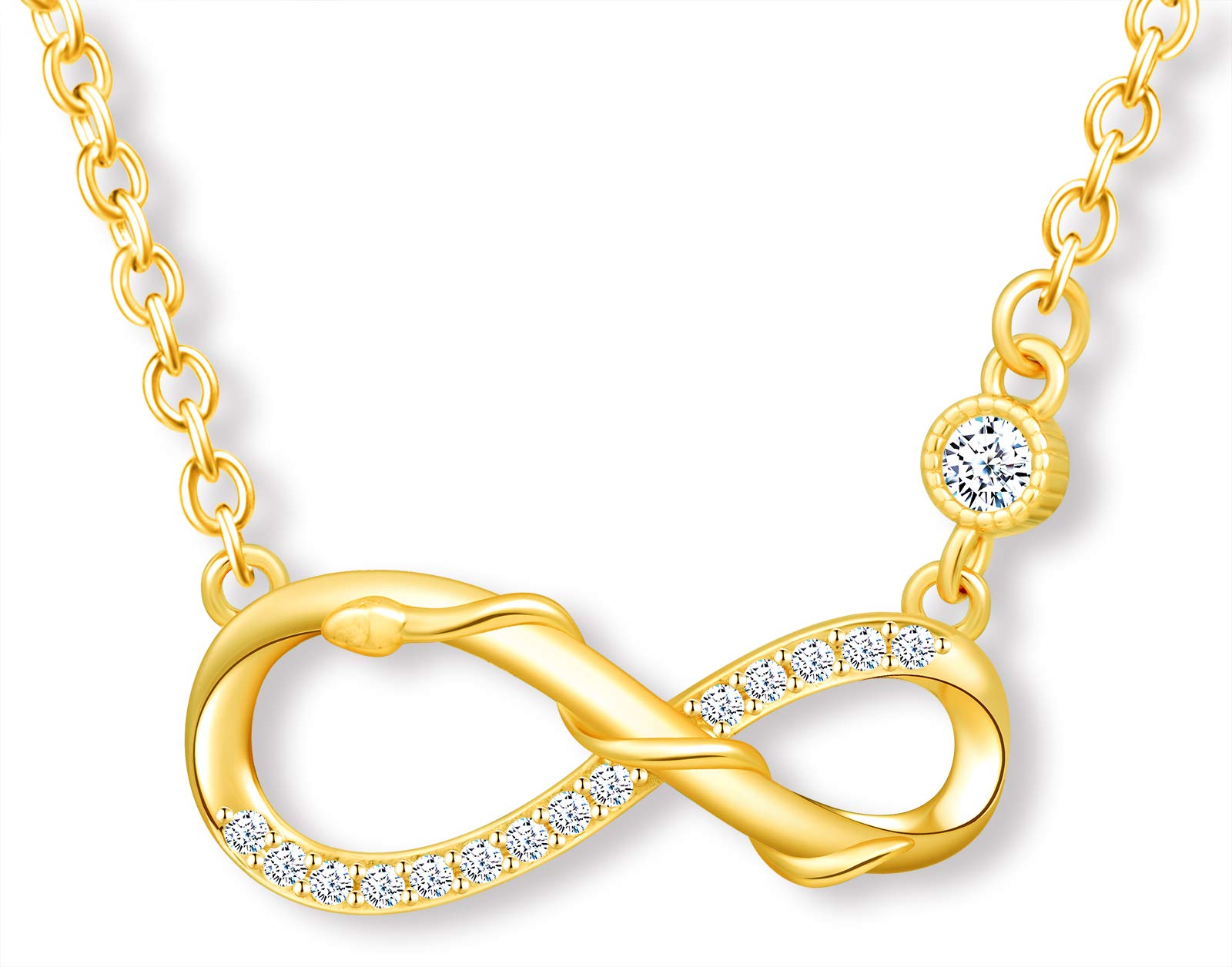 MicLee Women's girl's Necklace pendant, 925 Sterling Silver necklace, Fashion serpent and infinity symbol necklace, Unique animal design pendant, Inlaid zircon, shining pendant, gold