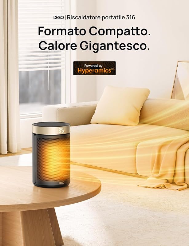 Termoventilatore a risparmio energetico, 34 dB, silenzioso, 1500 W, in ceramica PTC, termostato, protezione da surriscaldamento e ribaltamento, timer 12 ore, riscaldamento elettrico per camere da