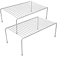 yaenoei Kitchen Storage Shelf Rack w/Plastic Feet - Medium - Steel Metal - Rust Resistant Finish - Cups, Dishes, Cabinet & Pantry Organization - Kitchen [Silver] 2 Pack