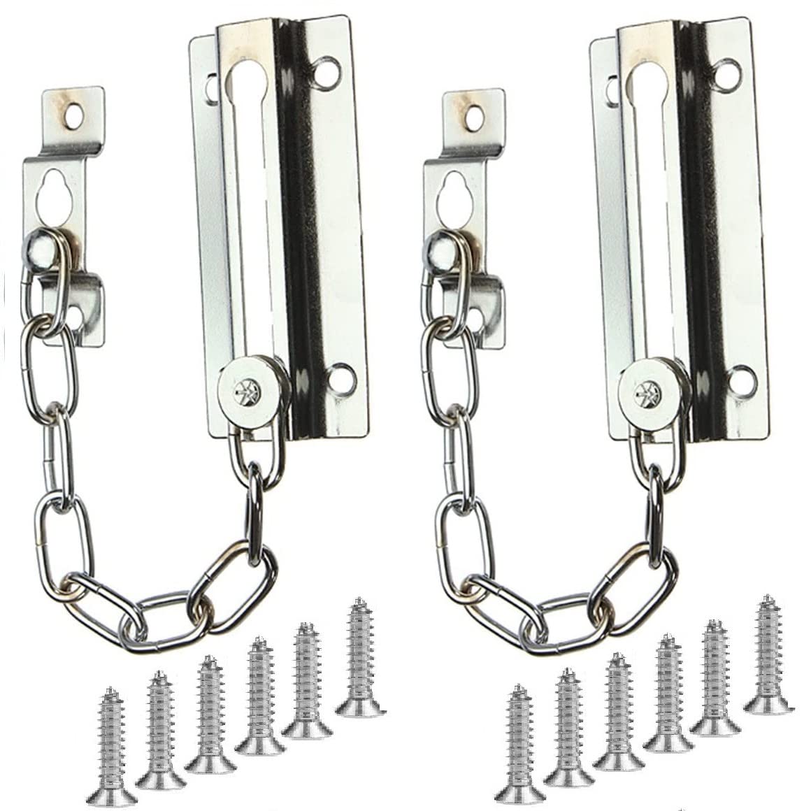 TERF® Heavy Duty Door Chain Polished Chrome Internal and External Front and Back Door Restriction Limiter Security Lock Safety Guard Chain for Wooden and UPVC Doors - Pack of 2