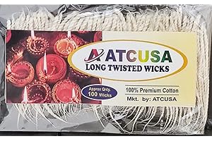 ATCUSA Indian Puja Cotton Wicks Religious Long Jyot Bati Akhand Oil Lamp Diya Diwali Lighting Christmas decor lighting - Twisted Wicks