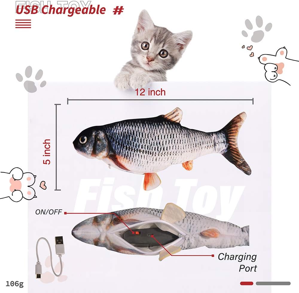 Floppy Fish Cat Toy, Realistic Moving Fish Cat Toy, Wiggle Fish Catnip Toy, Flippity Fish with Cat Wand Stick Toy & Cat Spring Toy, Interactive Cat Exercise Toy, Perfect for Biting, Chew and Kick : Pet Supplies